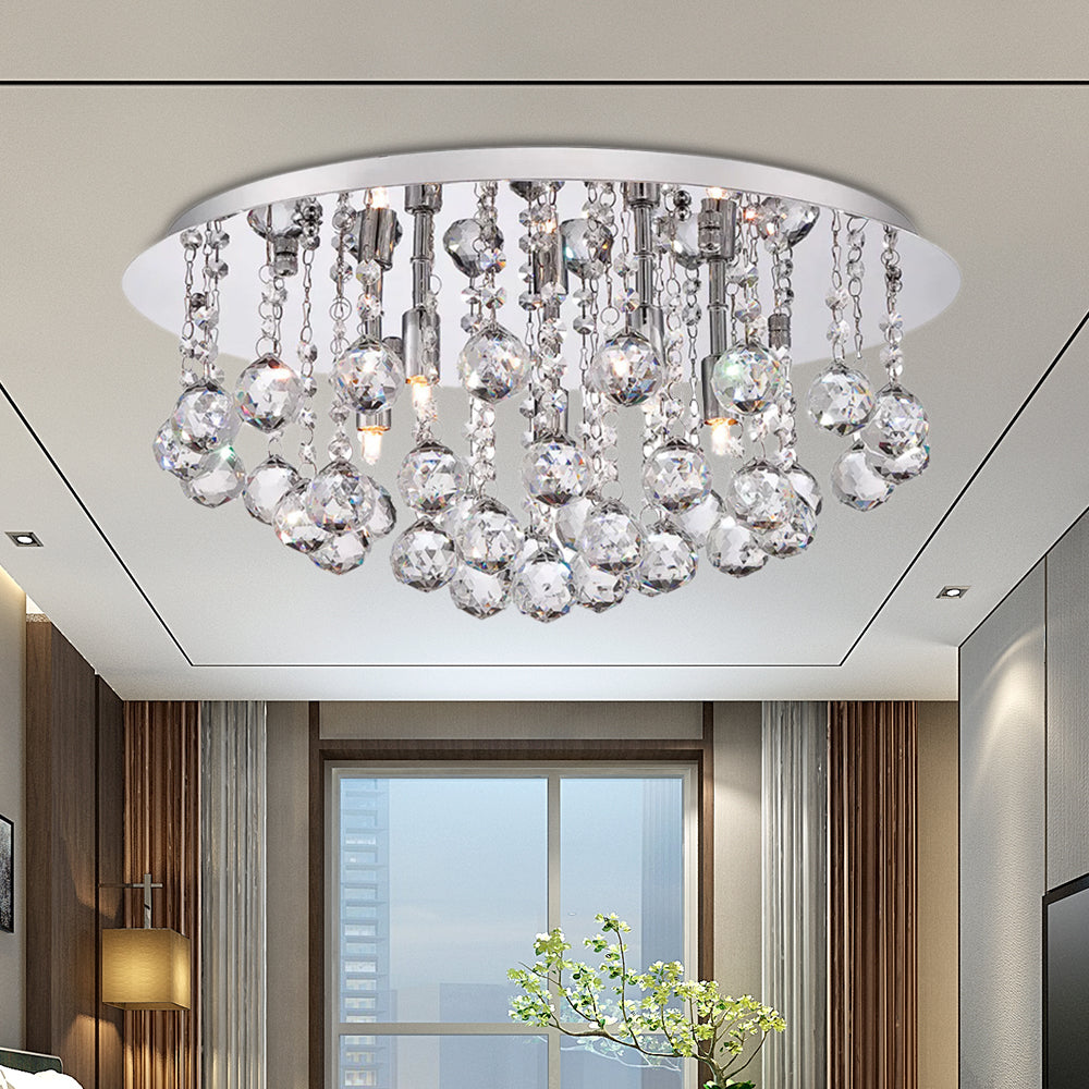 Contemporary Crystal Chrome Ceiling Light - Cascading Flush Mount 3/4/6 Lights 8/14/19.5 Wide / 14