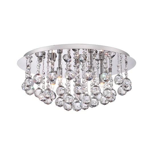 Contemporary Crystal Chrome Ceiling Light - Cascading Flush Mount 3/4/6 Lights 8/14/19.5 Wide