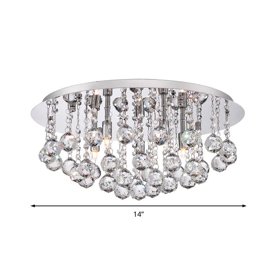 Contemporary Crystal Chrome Ceiling Light - Cascading Flush Mount 3/4/6 Lights 8/14/19.5 Wide