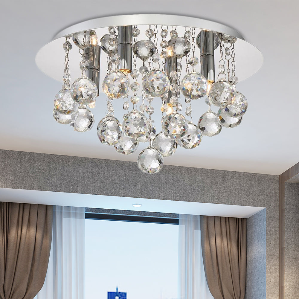 Contemporary Crystal Chrome Ceiling Light - Cascading Flush Mount 3/4/6 Lights 8/14/19.5 Wide / 8