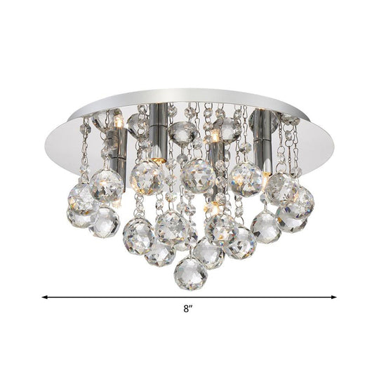 Contemporary Crystal Chrome Ceiling Light - Cascading Flush Mount 3/4/6 Lights 8/14/19.5 Wide