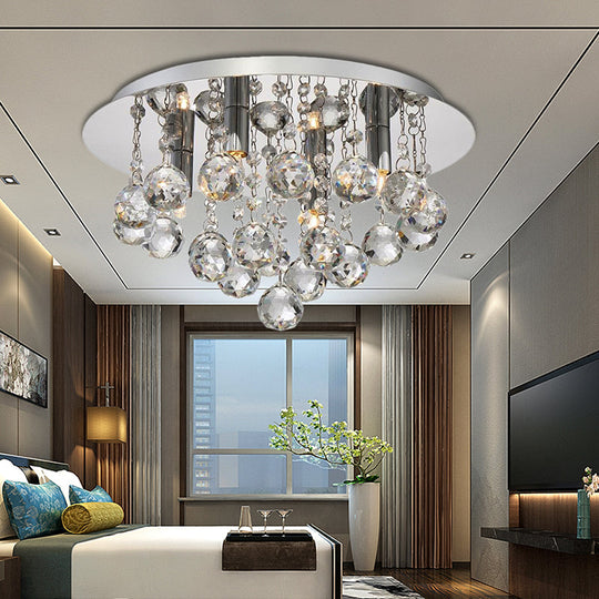 Contemporary Crystal Chrome Ceiling Light - Cascading Flush Mount 3/4/6 Lights 8/14/19.5 Wide