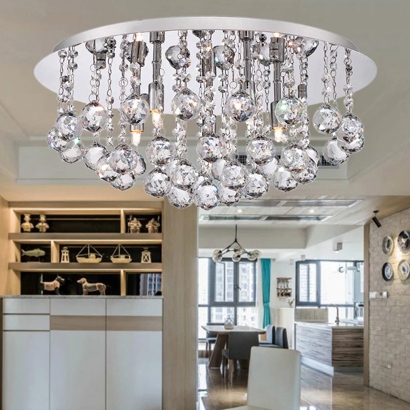 Contemporary Crystal Chrome Ceiling Light - Cascading Flush Mount 3/4/6 Lights 8/14/19.5 Wide