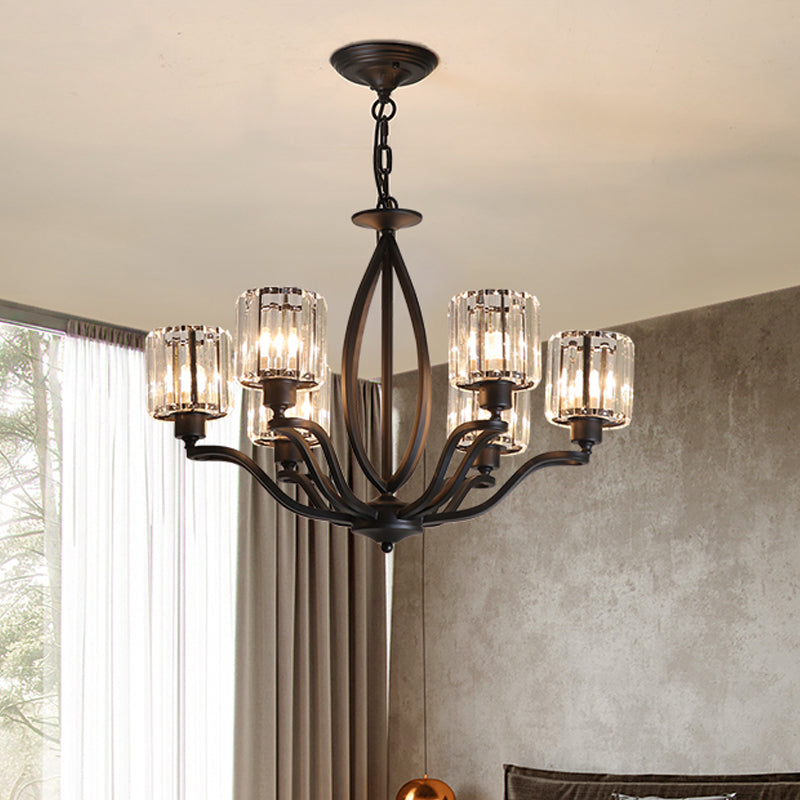 Minimalistic Crystal Block Chandelier - 3/6 Lights Black Ceiling Fixture For Bedroom