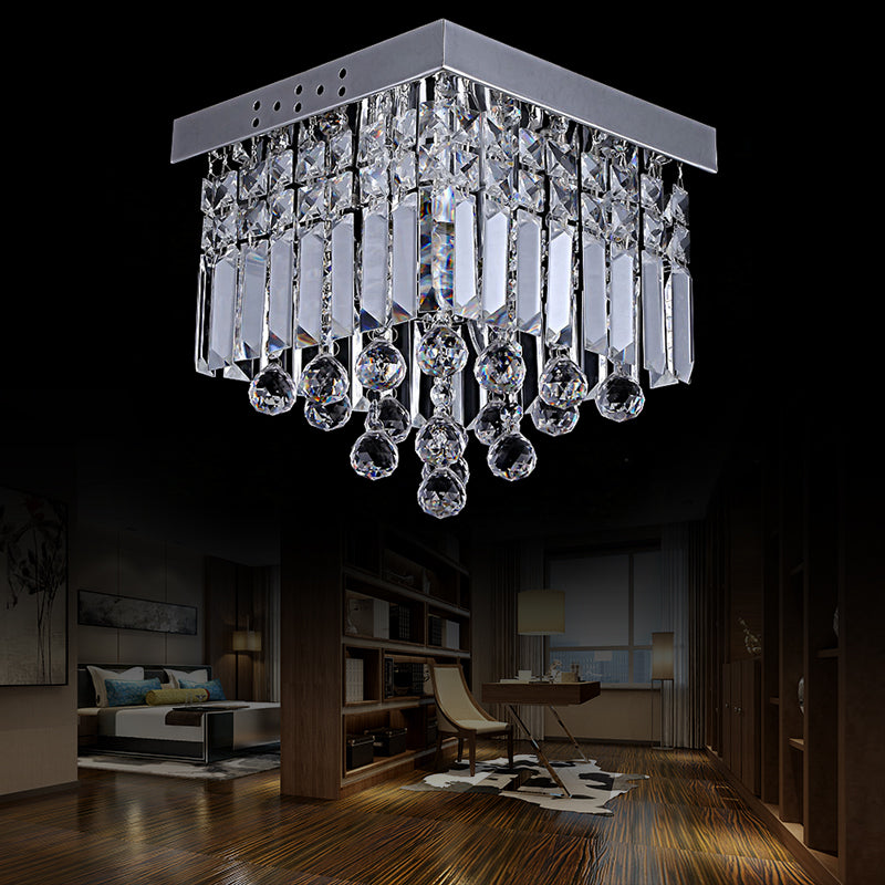 Modern Crystal Ceiling Mount Light Fixture With Chrome Finish - 2 Lights Bedroom Flush