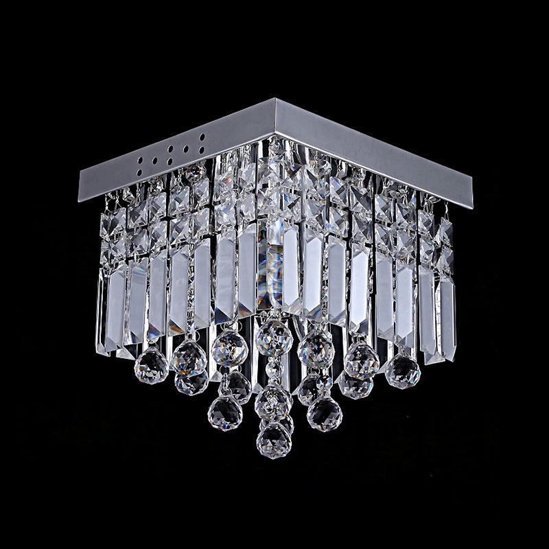 Modern Crystal Ceiling Mount Light Fixture With Chrome Finish - 2 Lights Bedroom Flush