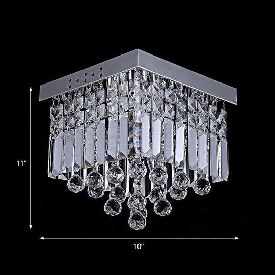 Modern Crystal Ceiling Mount Light Fixture With Chrome Finish - 2 Lights Bedroom Flush