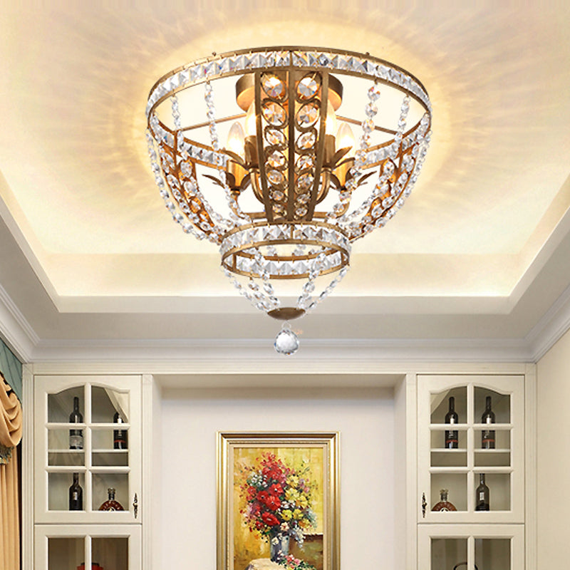 Modern Crystal and Metal Flush Mount Ceiling Light | Dome Corridor Fixture