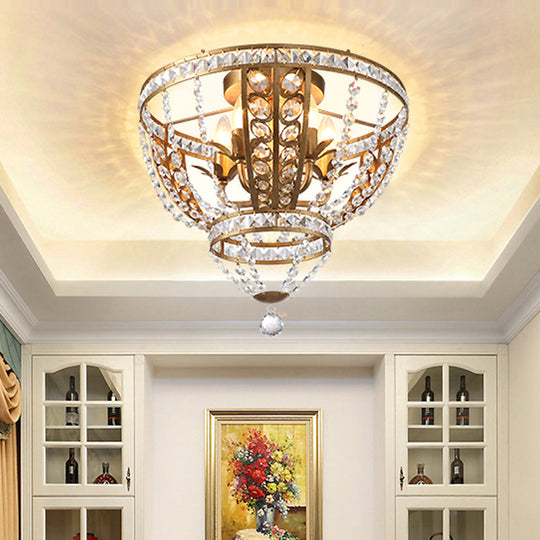 Modern Crystal And Metal Flush Mount Ceiling Light | Dome Corridor Fixture Brass