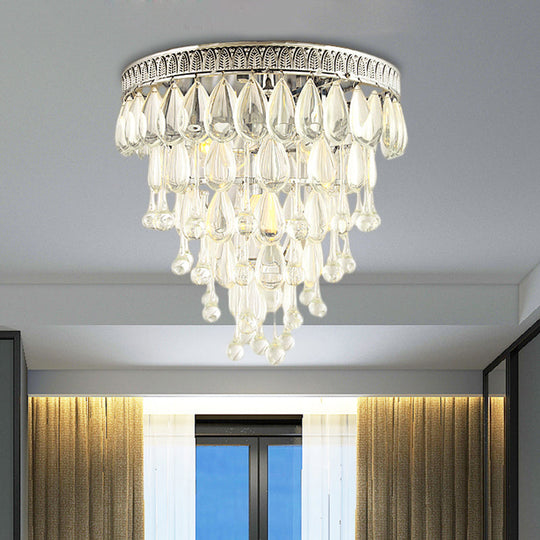 Modern Teardrop Crystal Flush Mount Light with Tiered Design and 4 Chrome Lights for Bedroom Ceiling