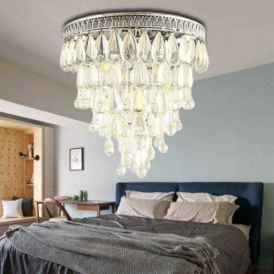 Modern Teardrop Crystal Flush Mount Light with Tiered Design and 4 Chrome Lights for Bedroom Ceiling