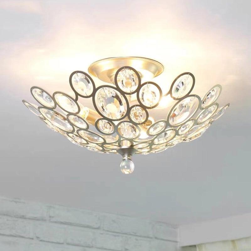 Contemporary Metal and Crystal Flush Mount Ceiling Light (3-Light) in Silver