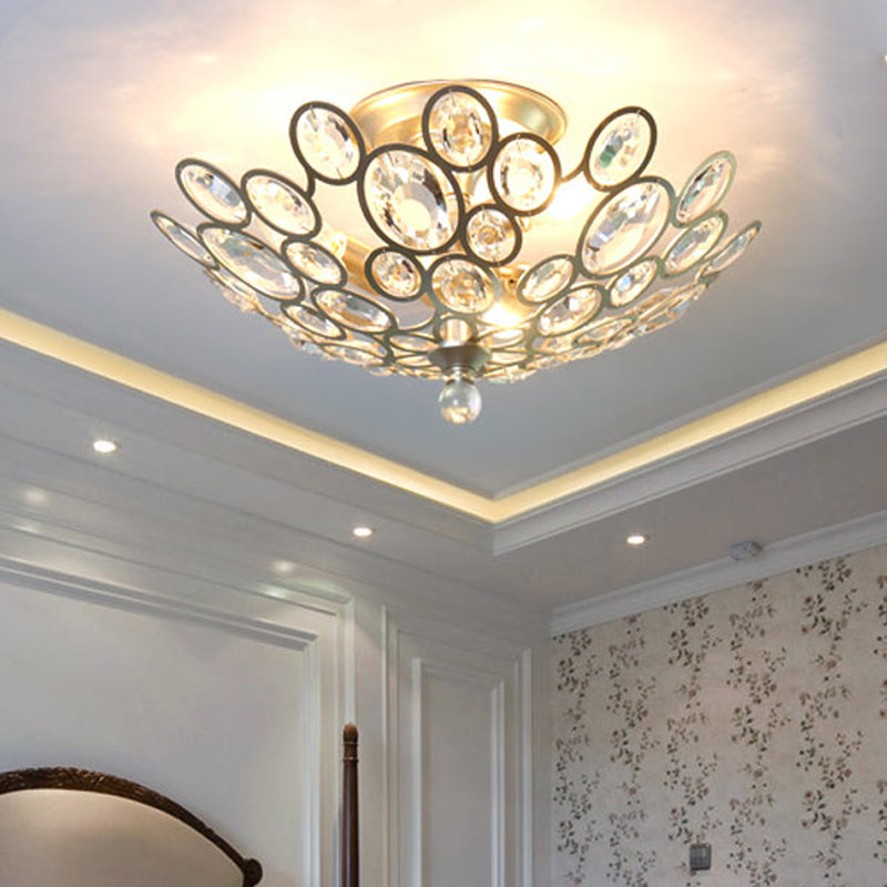 Contemporary Metal and Crystal Flush Mount Ceiling Light (3-Light) in Silver