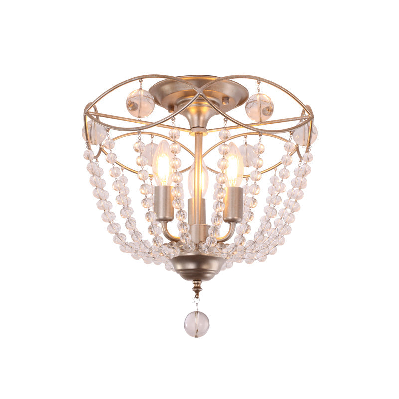 Modern Crystal Strand Semi Flush Mount Light with 3 Silver Ceiling Lights