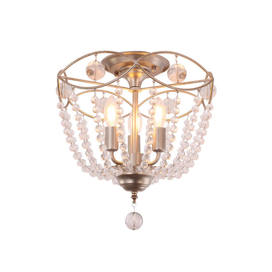 Modern Crystal Strand Semi Flush Mount Light With 3 Silver Ceiling Lights