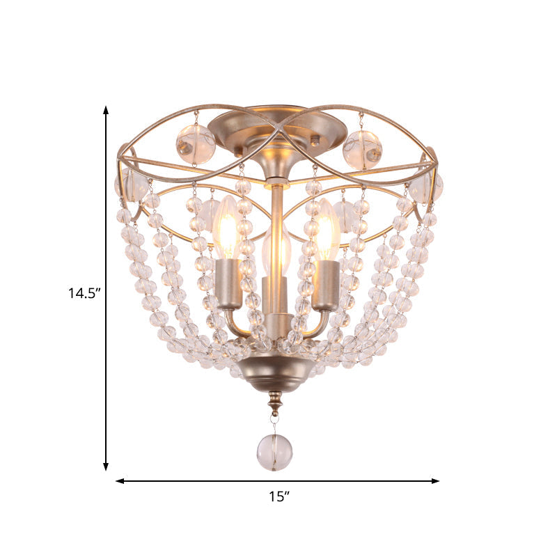 Modern Crystal Strand Semi Flush Mount Light with 3 Silver Ceiling Lights