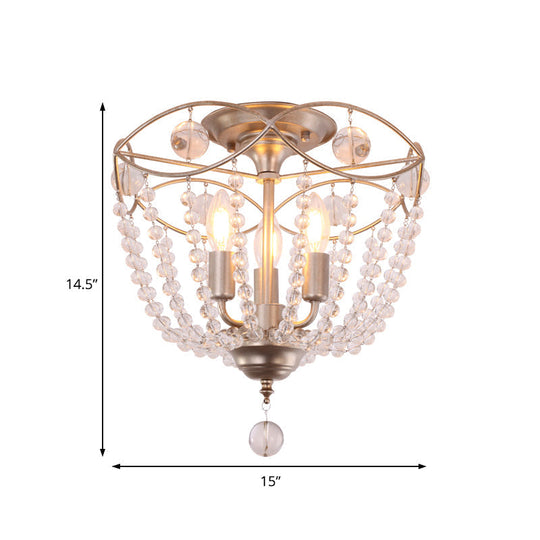 Modern Crystal Strand Semi Flush Mount Light With 3 Silver Ceiling Lights