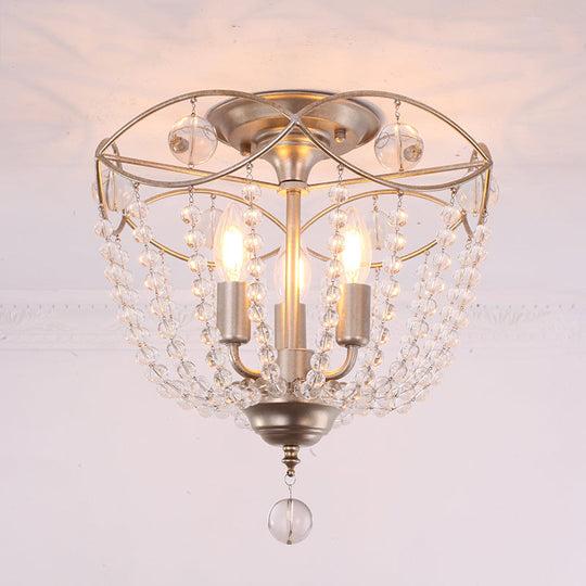 Modern Crystal Strand Semi Flush Mount Light with 3 Silver Ceiling Lights