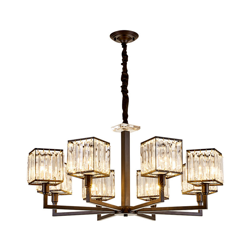 Rectangular-Cut Crystal Chandelier With Modern Cubic Design - 4/6/8 Lights Bedroom Hanging Light