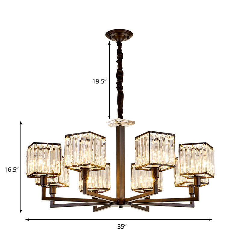 Rectangular-Cut Crystal Chandelier With Modern Cubic Design - 4/6/8 Lights Bedroom Hanging Light