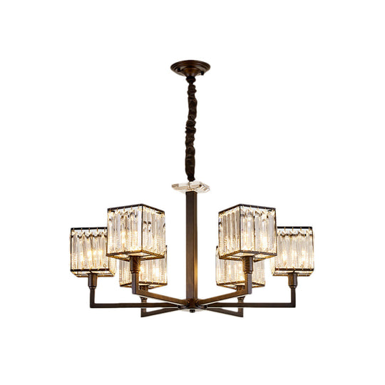 Rectangular-Cut Crystal Chandelier With Modern Cubic Design - 4/6/8 Lights Bedroom Hanging Light