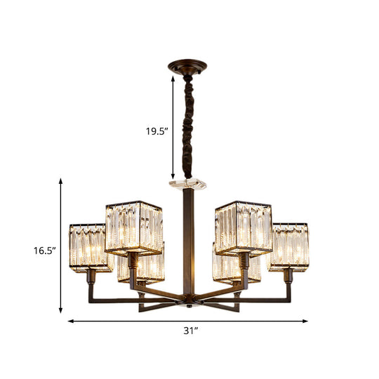 Rectangular-Cut Crystal Chandelier With Modern Cubic Design - 4/6/8 Lights Bedroom Hanging Light