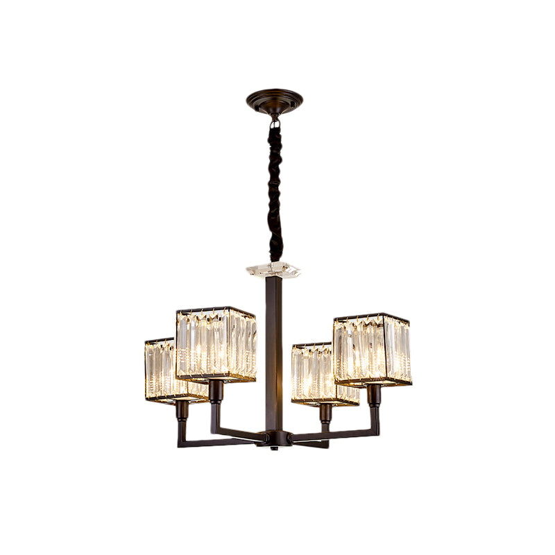 Rectangular-Cut Crystal Chandelier With Modern Cubic Design - 4/6/8 Lights Bedroom Hanging Light