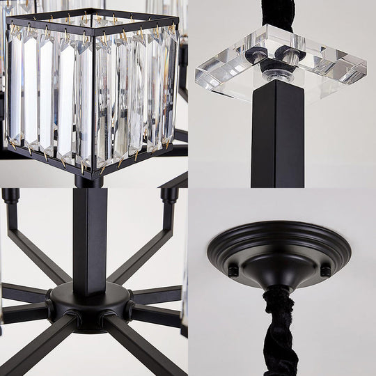 Rectangular-Cut Crystal Chandelier With Modern Cubic Design - 4/6/8 Lights Bedroom Hanging Light