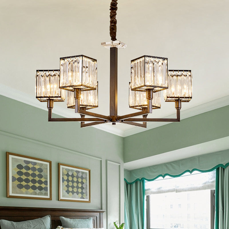 Rectangular-Cut Crystal Chandelier With Modern Cubic Design - 4/6/8 Lights Bedroom Hanging Light 6 /