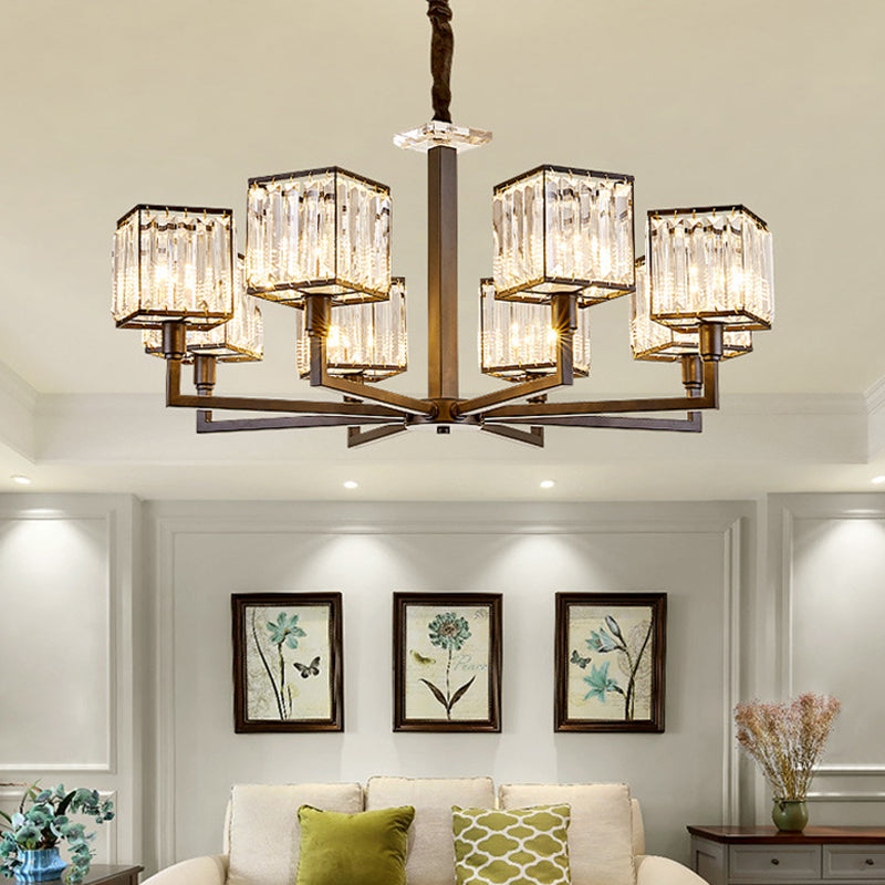 Rectangular-Cut Crystal Chandelier With Modern Cubic Design - 4/6/8 Lights Bedroom Hanging Light