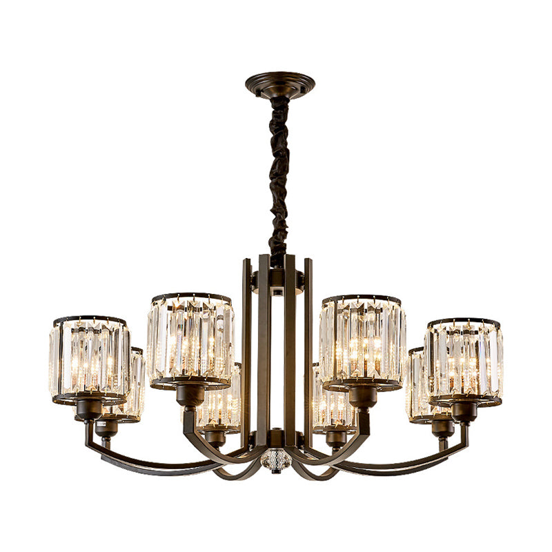 Rustic Cylinder Crystal Block Ceiling Light Fixture - Elegant Black Chandelier For Living Room 3/6/8