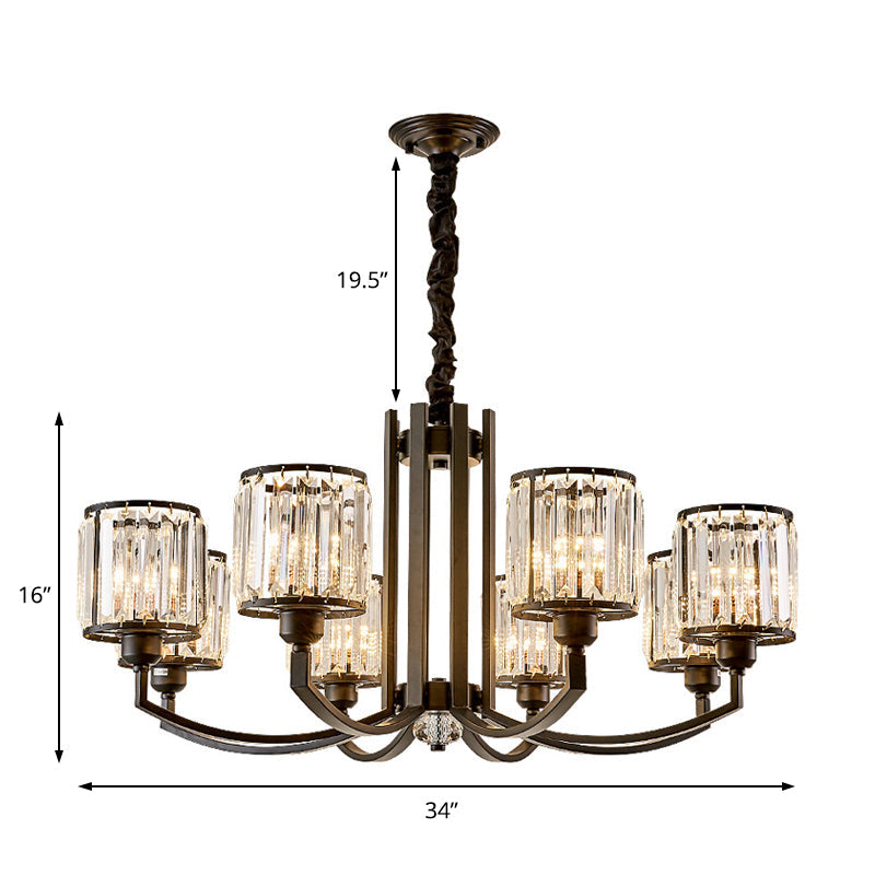 Rustic Cylinder Crystal Block Ceiling Light Fixture - Elegant Black Chandelier For Living Room 3/6/8