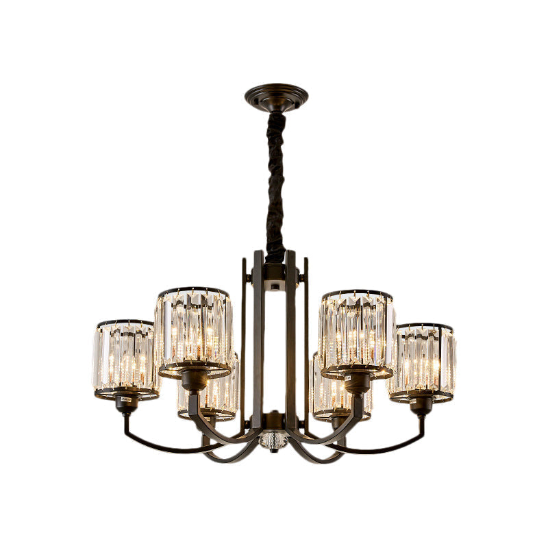 Rustic Cylinder Crystal Block Ceiling Light Fixture - Elegant Black Chandelier For Living Room 3/6/8