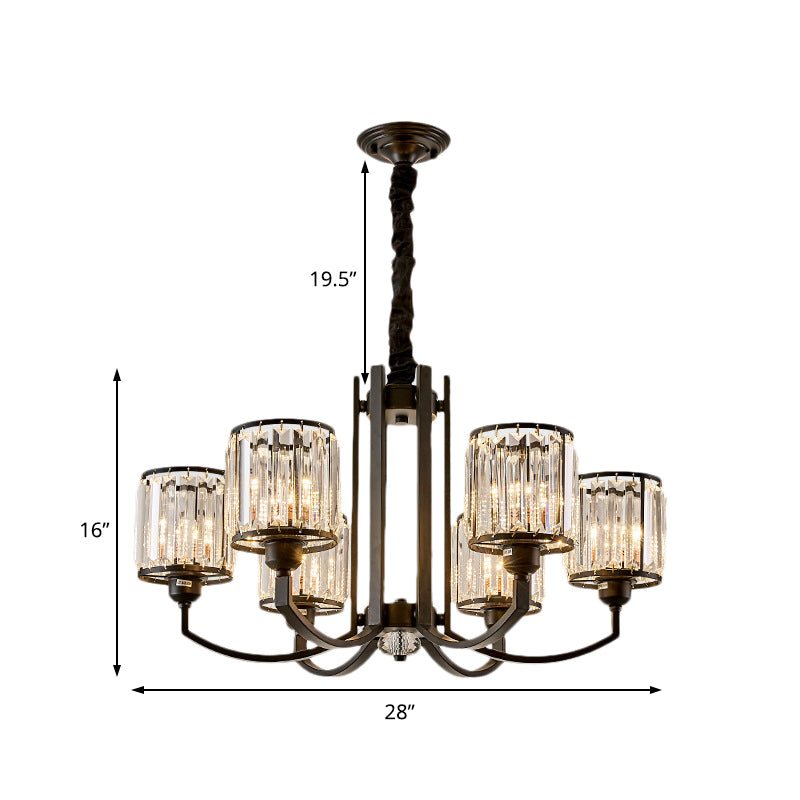 Rustic Cylinder Crystal Block Ceiling Light Fixture - Elegant Black Chandelier For Living Room 3/6/8