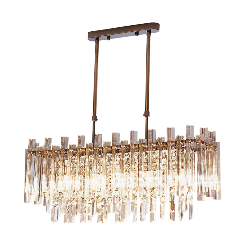 Modern Crystal Block 5-Light Chrome Chandelier - Rectangular Hanging Light Fixture For Dining Room