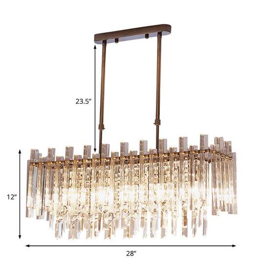 Modern Crystal Block 5-Light Chrome Chandelier - Rectangular Hanging Light Fixture For Dining Room