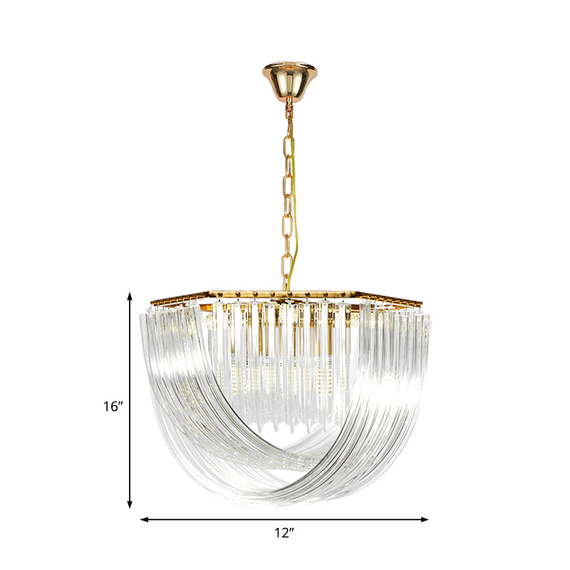 Contemporary Gold Hexagon Chandelier With Crystal Accents - 4 Lights 12/19.5 Wide