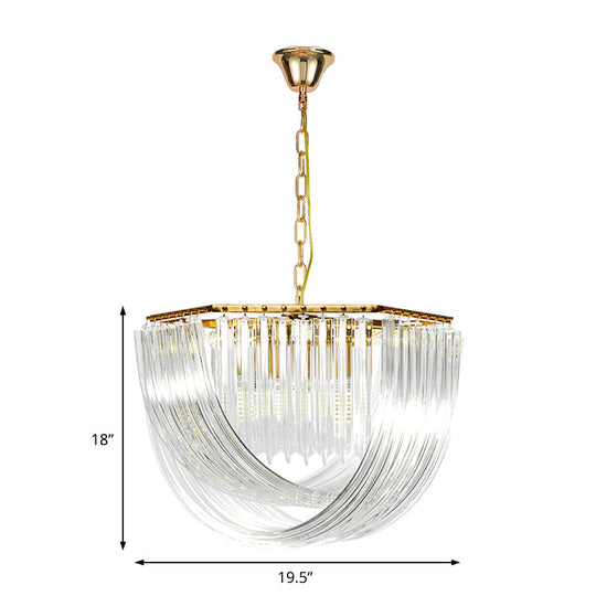 Contemporary Gold Hexagon Chandelier With Crystal Accents - 4 Lights 12/19.5 Wide