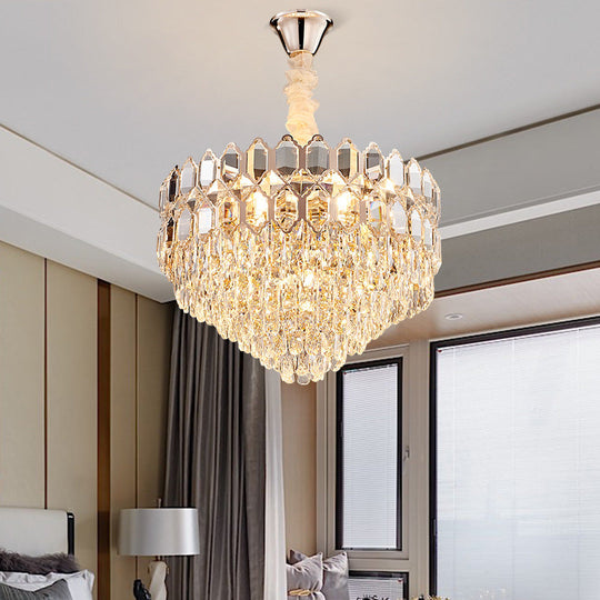 Gold Crystal Conical Chandelier With 6 Modern Hanging Lights