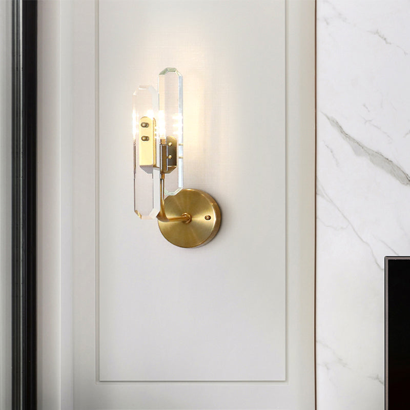 Modern Brass Led Wall Mounted Sconce Light With Crystal Shade For Living Room