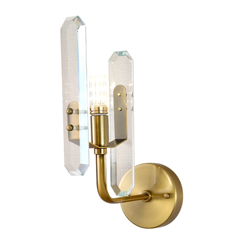 Modern Brass Led Wall Mounted Sconce Light With Crystal Shade For Living Room