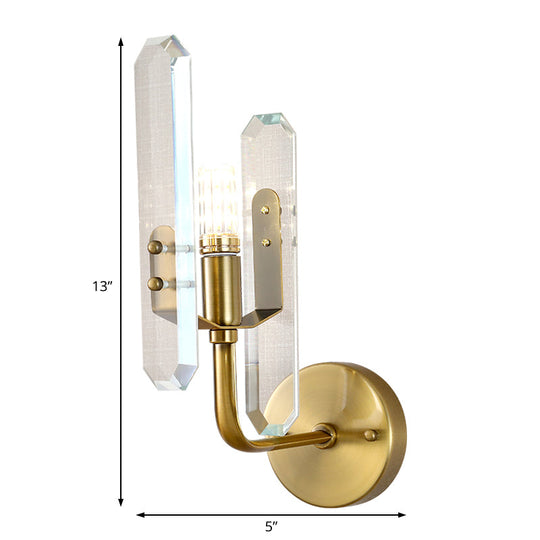 Modern Brass Led Wall Mounted Sconce Light With Crystal Shade For Living Room