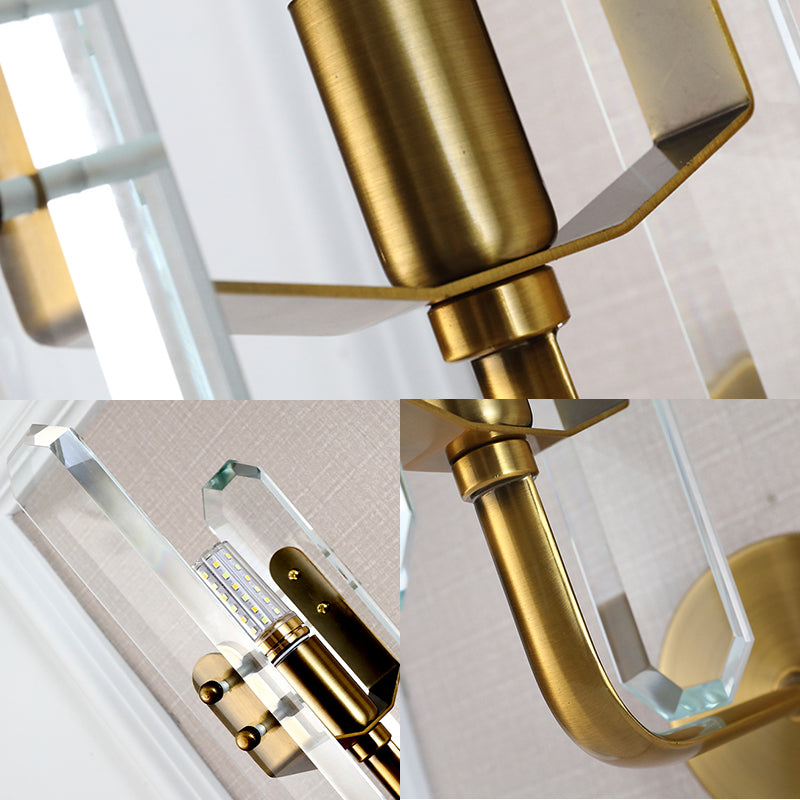 Modern Brass Led Wall Mounted Sconce Light With Crystal Shade For Living Room