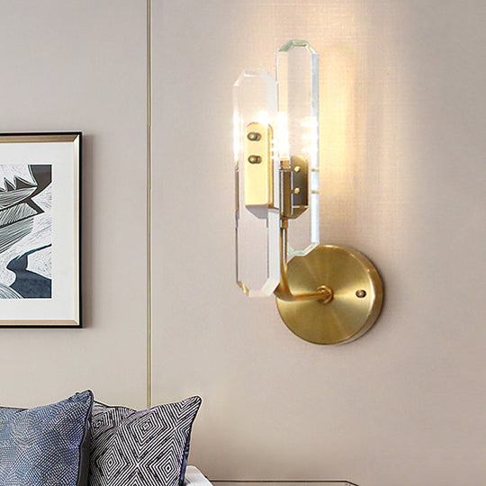 Modern Brass Led Wall Mounted Sconce Light With Crystal Shade For Living Room