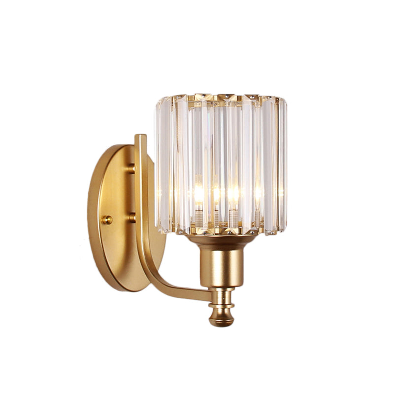 Cylinder Crystal Rectangle Wall Sconce - Contemporary Bedroom Light With Black/Gold Backplate