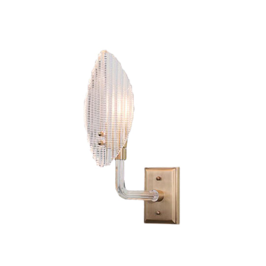 Contemporary Leaf Textured Glass Wall Sconce With Brass Backplate - 1/2 Lights For Living Room