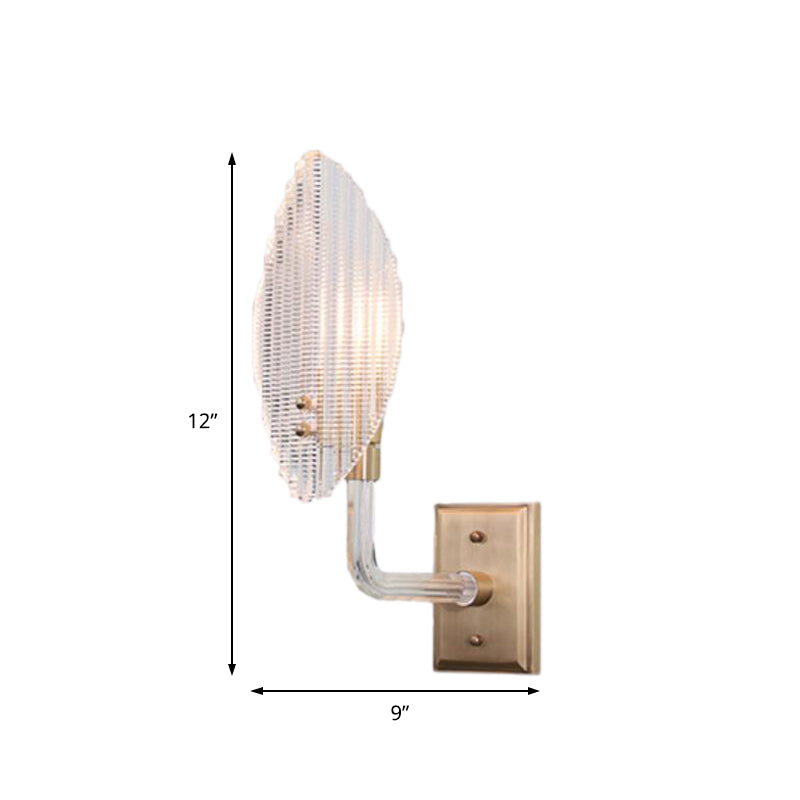 Contemporary Leaf Textured Glass Wall Sconce With Brass Backplate - 1/2 Lights For Living Room