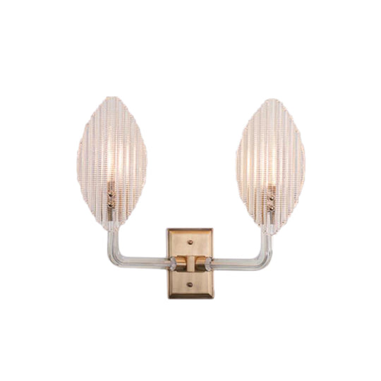 Contemporary Leaf Textured Glass Wall Sconce With Brass Backplate - 1/2 Lights For Living Room