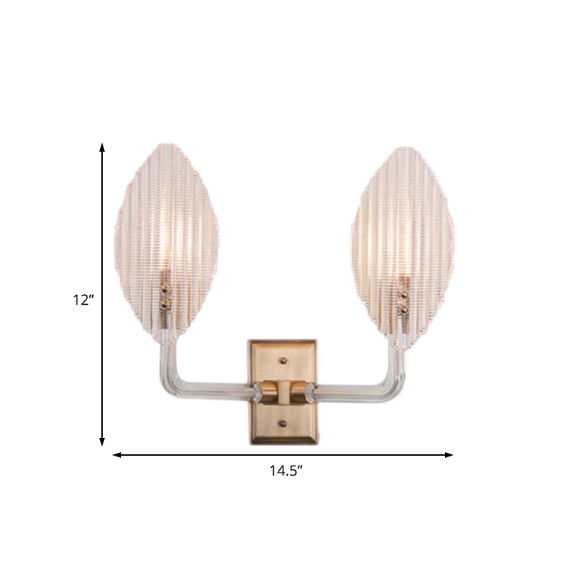 Contemporary Leaf Textured Glass Wall Sconce With Brass Backplate - 1/2 Lights For Living Room