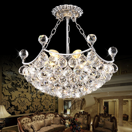 Contemporary Chrome Dome Chandelier With 12 Lights And Faceted Crystal Balls - Perfect For Dining